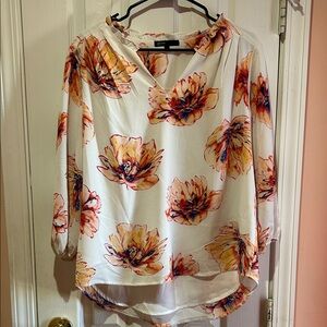Gibson White and Orange Floral Blouse
